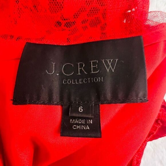 J. Crew Red/Orange 3/4 Sleeve Poppy Coral Floral Lace Sheath Dress Size 6 - Picture 5 of 11